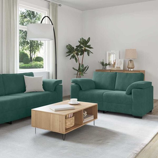 vidaXL 2-teiliges Sofa-Set mit Kissen, dunkelgr&uuml;ner Samt