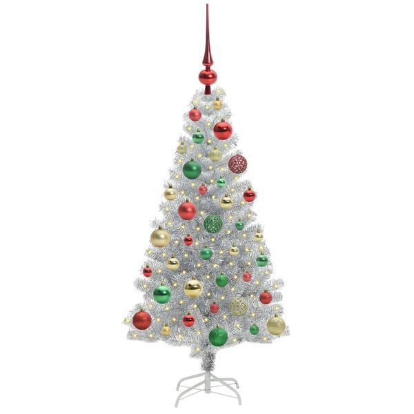 vidaXL Weihnachtsbaum mit 150 LEDs mit St&auml;nder Silber 120 cm PET