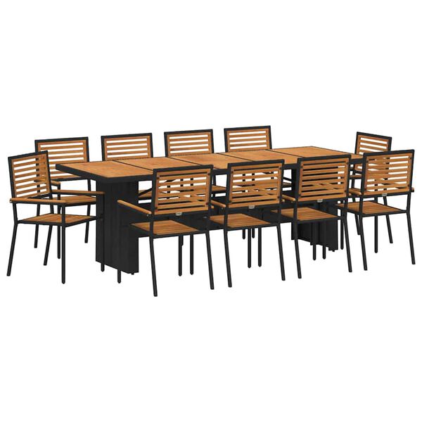 vidaXL Garten Essgruppe 11 pcs Schwarz und Braun Poly-Rattan