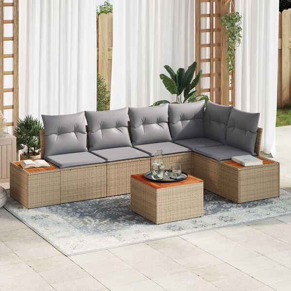 vidaXL Garten-Sofa-Set mit Kissen 6 pcs Beige und Hellgrau Poly Rattan