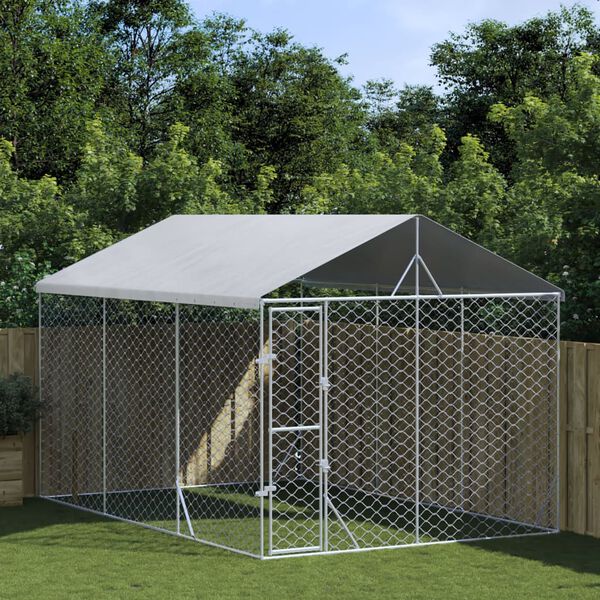 vidaXL Outdoor-Hundezwinger mit Dach Silbern 3x4,5x2,5m Stahl Verzinkt