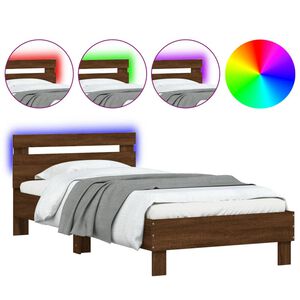 vidaXL Bettgestell mit Kopfteil und LED-Leuchten Braun Eiche 100x200cm