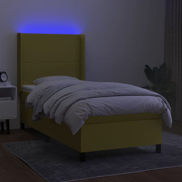 vidaXL Boxspringbett mit Matratze & LED Gr&uuml;n 90x200 cm Stoff
