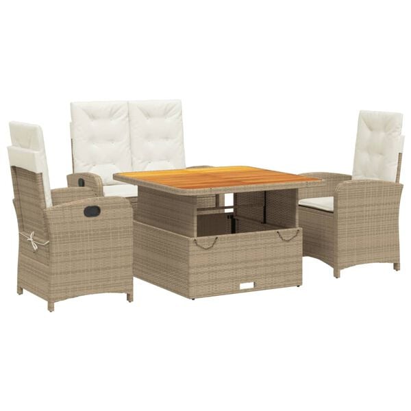 vidaXL 4-tlg. Garten-Essgruppe mit Kissen Beige Poly Rattan