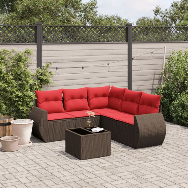 vidaXL 6-teiliges Gartensofa-Set mit Kissen, braun, Polyrattan