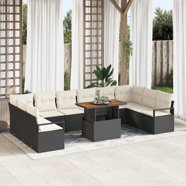 vidaXL Garten-Sofa-Set mit Kissen mit Kissen 11 pcs Schwarz und Creme