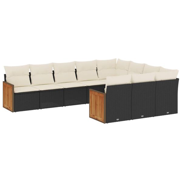 vidaXL 10-tlg. Garten-Sofagarnitur mit Kissen Schwarz Poly Rattan
