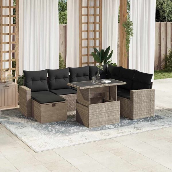 vidaXL 8-tlg. Garten-Sofagarnitur mit Kissen Hellgrau Poly Rattan