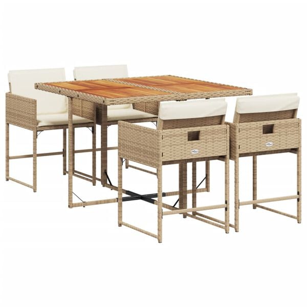vidaXL 5-tlg. Garten-Essgruppe mit Kissen Beige Poly Rattan