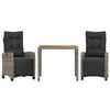 vidaXL 3-tlg. Garten-Essgruppe mit Kissen Grau Poly Rattan