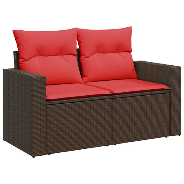 vidaXL 7-tlg. Garten-Sofagarnitur mit Kissen Braun Poly Rattan Akazie