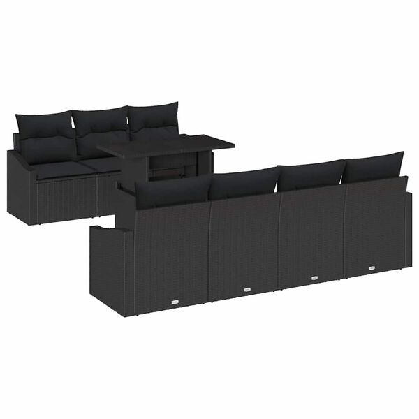 vidaXL Garten-Sofa-Set mit Kissen 8 pcs Schwarz Poly-Rattan