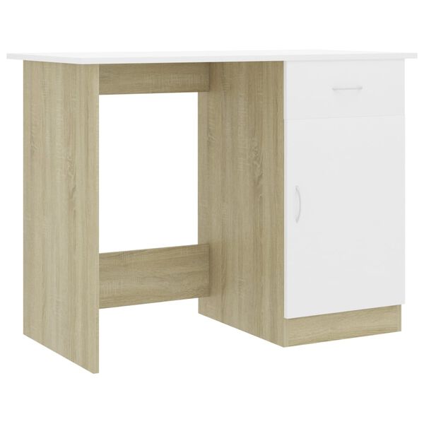 vidaXL Schreibtisch Weiß Sonoma-Eiche 100x50x76 cm Holzwerkstoff