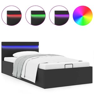 vidaXL Bett mit Bettkasten Hydraulisch LED Schwarz Kunstleder 90x200cm
