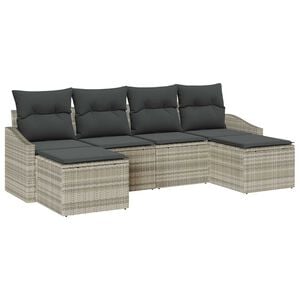 vidaXL Sofa Set mit Kissen 6 pcs Hellgrau Poly-Rattan