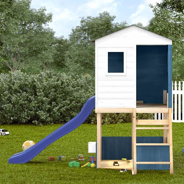vidaXL Spielturm Wei&szlig; und Blau Massivholz Tanne