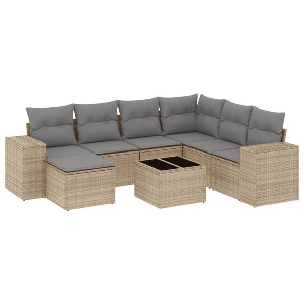 vidaXL 8-tlg. Garten-Sofagarnitur mit Kissen Beige Poly Rattan