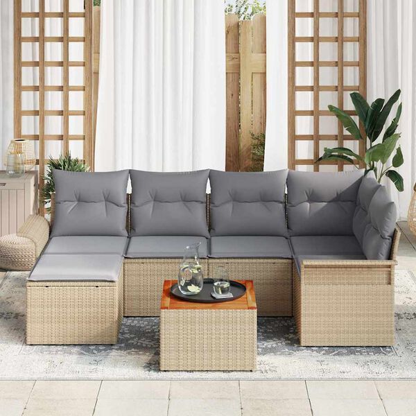 vidaXL Gartensofa-set mit Kissen 7 pcs Beige Poly-Rattan