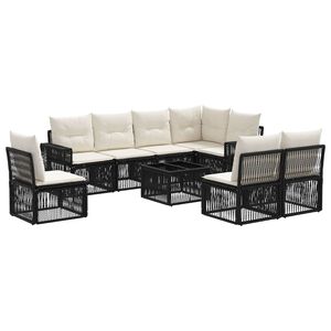 vidaXL Gartensofa-set 9 stk. Schwarz und Cremewei&szlig; Poly-Rattan