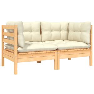 vidaXL Gartensofa 2-Sitzer mit Kissen in Creme Massivholz Kiefer