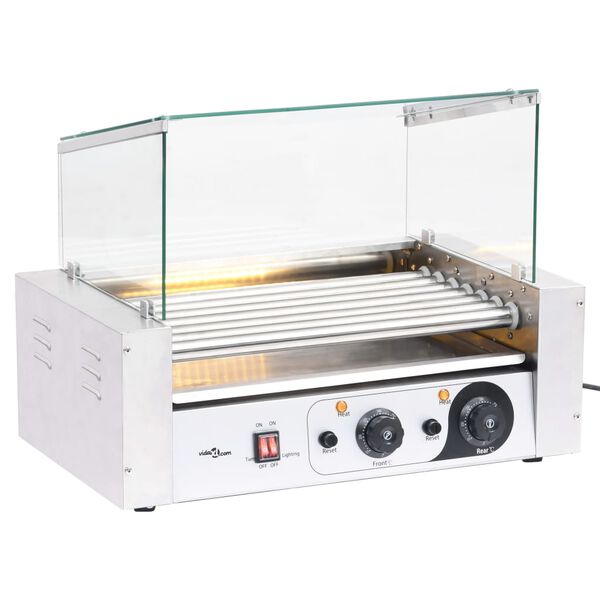 vidaXL Hotdog-Roller 7 Rollen mit Glasabdeckung 1400 W