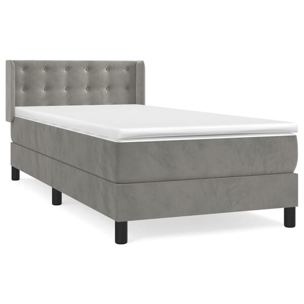 vidaXL Boxspringbett mit Matratze Hellgrau 90x200 cm Samt