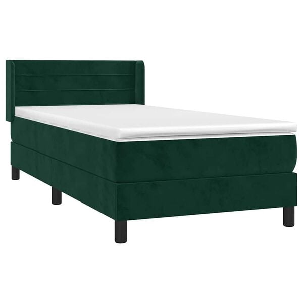 vidaXL Boxspringbett mit Matratze Dunkelgr&uuml;n 90x200 cm Samt