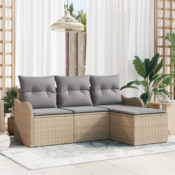 vidaXL Gartensofa-set mit Speicher 4 pcs Beige Poly-Rattan