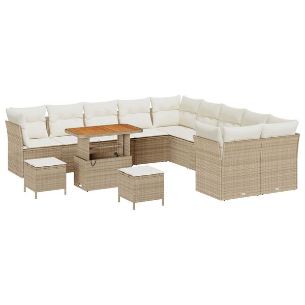 vidaXL Gartensofa-set mit Kissen 13 pcs Beige Poly-Rattan
