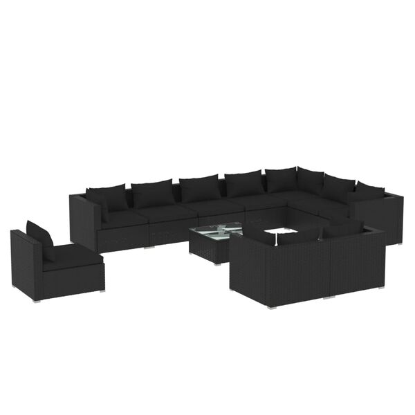vidaXL 11-tlg. Garten-Lounge-Set mit Kissen Poly Rattan Schwarz