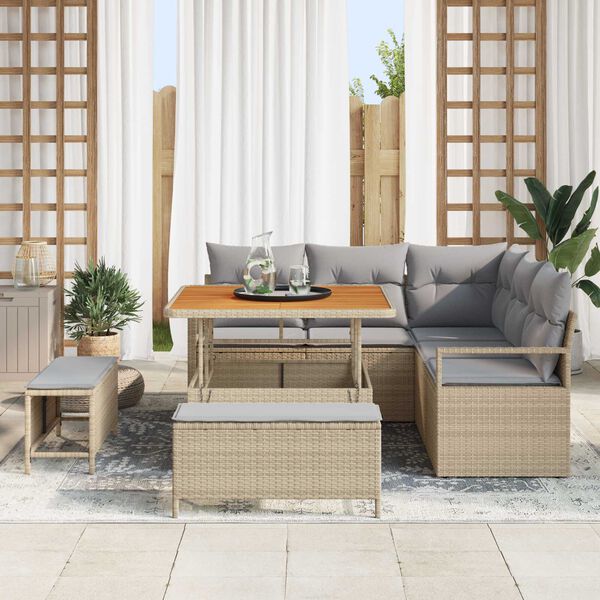 vidaXL Garten-Sofa-Set mit Kissen 8 pcs Beige Poly Rattan