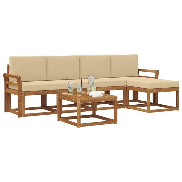 vidaXL Outdoor-Sofagarnitur 6 pcs Natur und Beige Massivholz Akazie