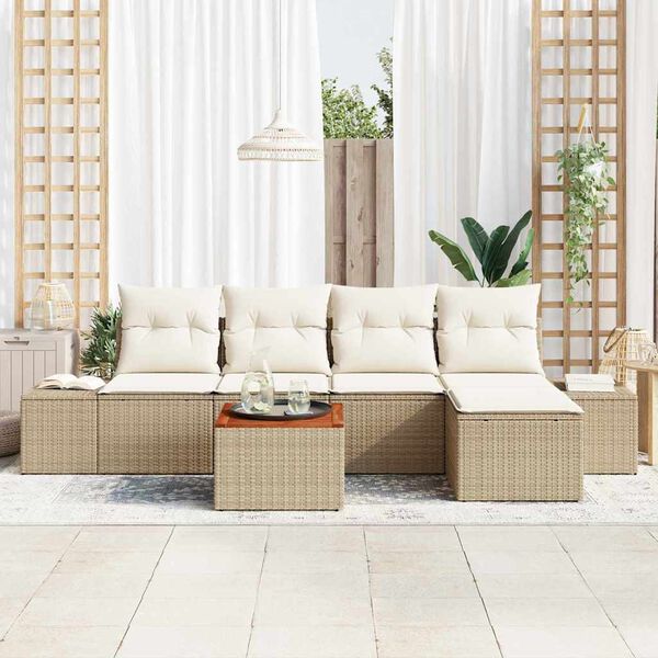 vidaXL Garten-Sofa-Set mit Kissen 6 pcs Beige Poly Rattan