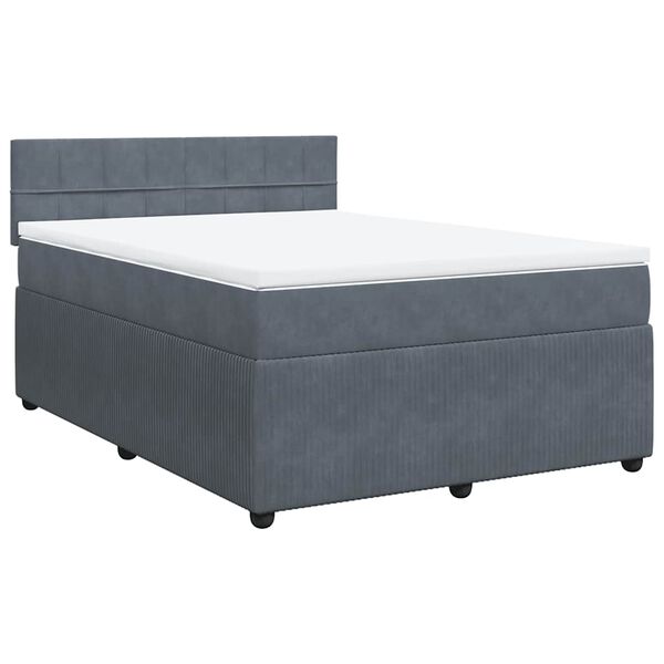 vidaXL Boxspringbett mit Matratze Dunkelgrau 140x200 cm Samt