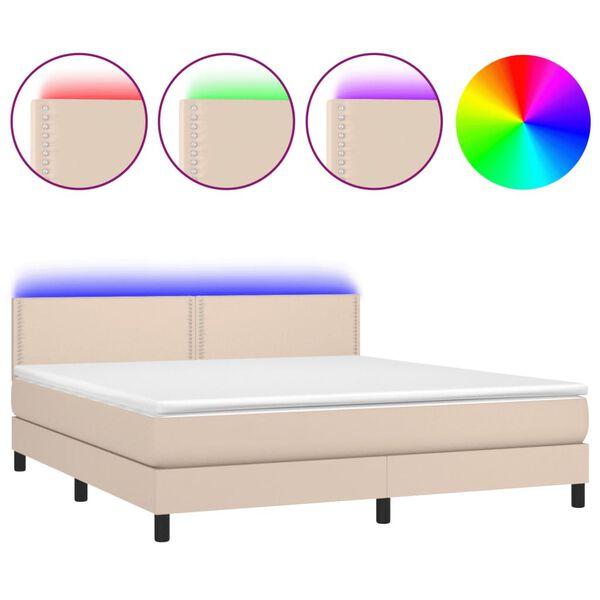 vidaXL Boxspringbett mit Matratze & LED Cappuccino-Braun 160x200cm
