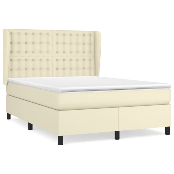 vidaXL Boxspringbett mit Matratze Creme 140x190 cm Kunstleder