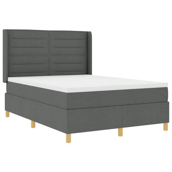 vidaXL Boxspringbett mit Matratze Dunkelgrau 140 x 200 cm Stoff