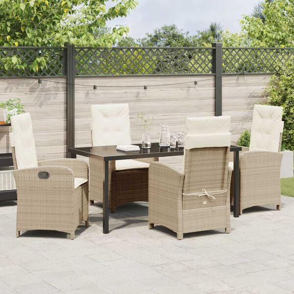 vidaXL Garten Essgruppe mit Kissen 5 pcs Beige Poly-Rattan