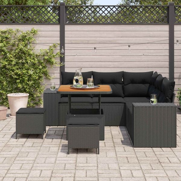 vidaXL Garten-Sofa-Set mit Kissen mit Speicher 8 pcs Schwarz