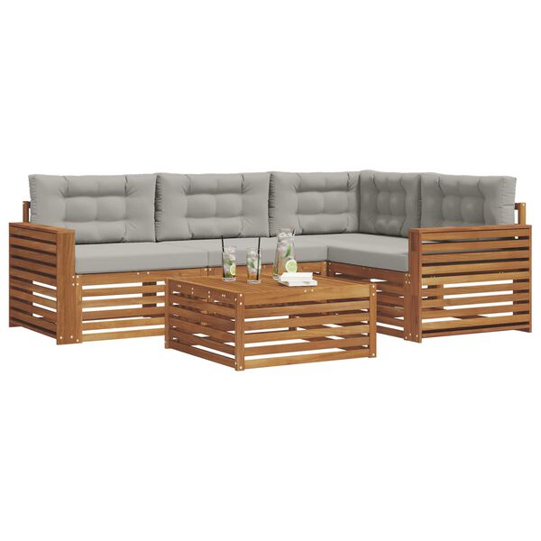 vidaXL Outdoor-Sofagarnitur mit Kissen 5 pcs Nat&uuml;rlich und Hellgrau