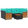 vidaXL 7-teiliges Gartensofa-Set mit Kissen, schwarzes Polyrattan