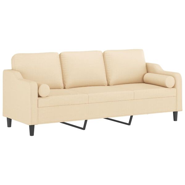 vidaXL 3-Sitzer-Sofa mit Kissen Creme 210 cm Stoff