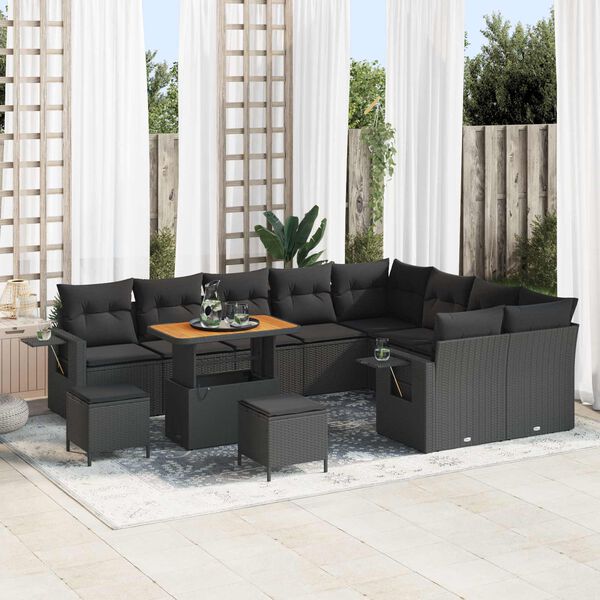 vidaXL Gartensofa-set 12 pcs Schwarz Poly-Rattan