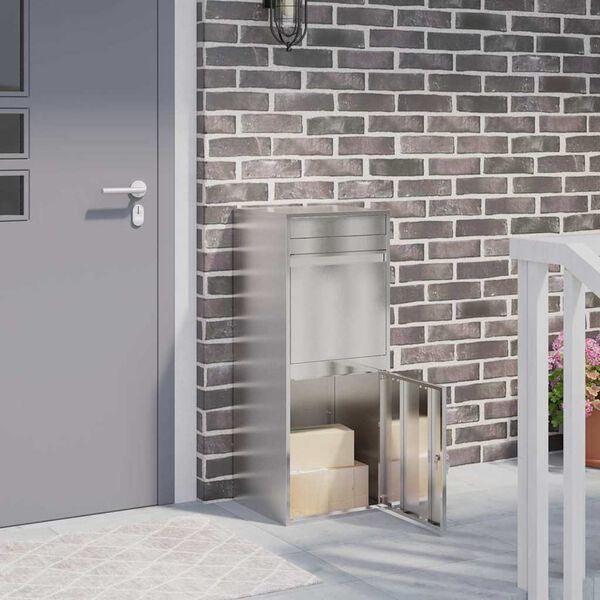 vidaXL Paketdrop-Box mit Speicher Silber 47,5 x 38 x 59 cm Edelstahl