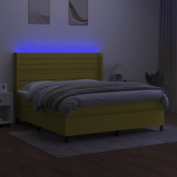 vidaXL Boxspringbett mit Matratze & LED Gr&uuml;n 160x200 cm Stoff