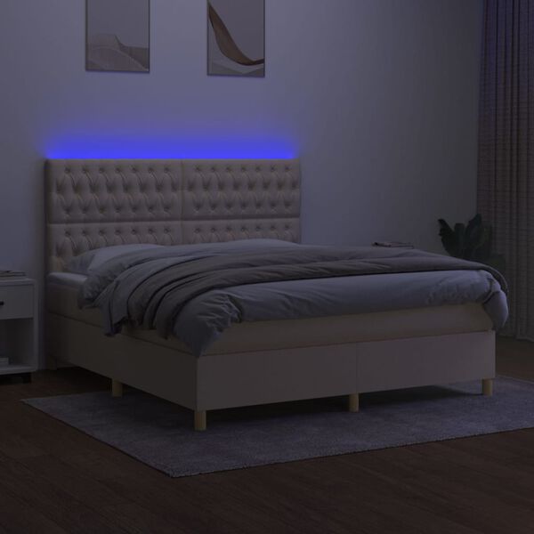 vidaXL Boxspringbett mit Matratze & LED Creme 160x200 cm Stoff