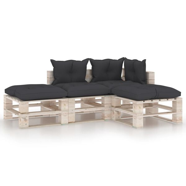 vidaXL 4-tlg. Garten-Lounge-Set aus Paletten mit Kissen Kiefernholz