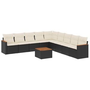 vidaXL 10-tlg. Garten-Sofagarnitur mit Kissen Schwarz Poly Rattan