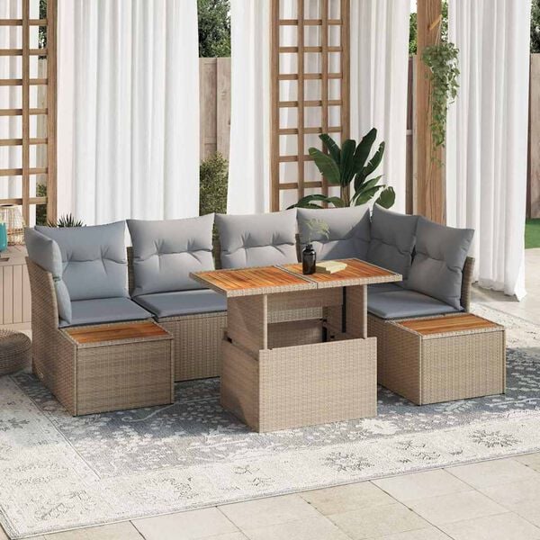 vidaXL Garten-Sofa-Set mit Speicher 10 pcs Beige Poly Rattan