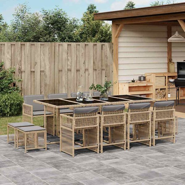 vidaXL 13-tlg. Garten-Essgruppe mit Kissen Beigemischung Poly Rattan